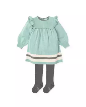 Комплект для девочки из трикотажного платья цвета морской волны с колготками Tutto Piccolo, цвет Verde Agua