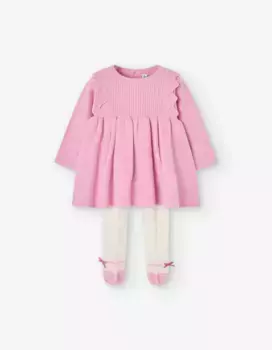 Комплект для девочки из трикотажного платья и колготок в тон Losan, розовый