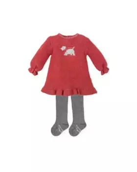 Комплект для девочки из трикотажного платья карминного цвета с колготками Tutto Piccolo, цвет Granate
