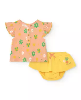 Комплект для девочки с цветочной блузкой и желтыми трусиками Tuc tuc, цвет Salmn