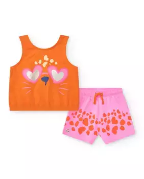 Комплект для девочки с футболкой без рукавов и шортами в горошек Tuc tuc, оранжевый