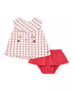 Комплект для девочки с клетчатой блузкой и простыми трусиками с рюшами Tuc tuc, красный