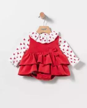 Комплект для девочки с красной лягушкой и рубашкой с сердечками Coco Acqua, красный
