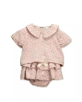 Комплект для девочки с рюшами и горошком BABID, лосось