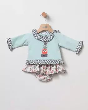 Комплект для девочки в аква-зеленом цвете с совами Coco Acqua