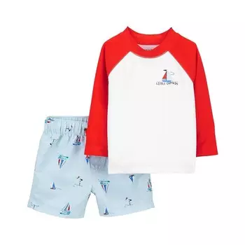 Комплект для купания из топа и шорт для мальчика Carter's Sailboat Rash Guard, цвет Red Raglan Sailboat