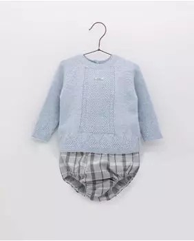 Комплект для мальчика: голубой клетчатый камзол и лягушка Foque, светло-синий