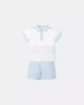 Комплект для мальчика из 2 предметов рубашки поло и шорт небесно-голубого цвета Tutto Piccolo, голубой