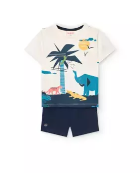 Комплект для мальчика из футболки и шорт из 100% хлопка Boboli, белый