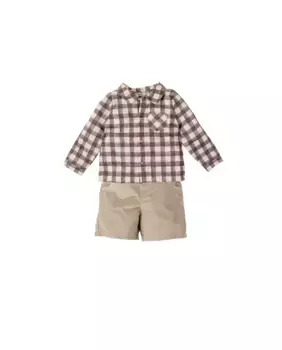 Комплект для мальчика из клетчатой рубашки и вельветовых шорт BABID, мультиколор
