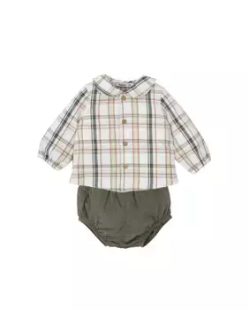 Комплект для мальчика из клетчатой рубашки и мешковатых шорт BABID, зеленый