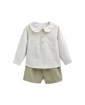 Комплект для мальчика из клетчатой рубашки и шортиков Dadati, зеленый