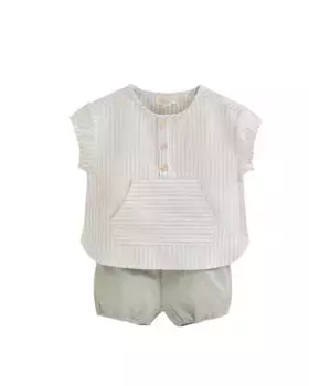 Комплект для мальчика из пастельно-зеленой и белой полосатой рубашки и темно-пастельно-зеленых шорт Dadati, зеленый