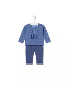 Комплект для мальчика из полосатой футболки и штанишек Tous, темно-синий