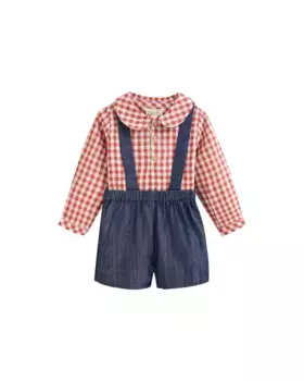 Комплект для мальчика из рубашки и джинсовых шорт на подтяжках Dadati, красный