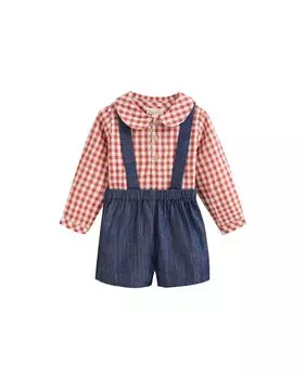 Комплект для мальчика из рубашки и джинсовых шорт на подтяжках Dadati, красный