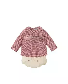 Комплект для мальчика из рубашки в мелкую клетку и мешковатых шорт BABID, красный
