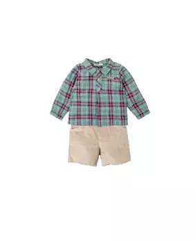 Комплект для мальчика из рубашки в клетку и шорт BABID, зеленый