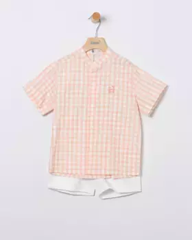 Комплект для мальчика из рубашки в клеточку и однотонных шорт-бермуд Coco Acqua, цвет Salmn