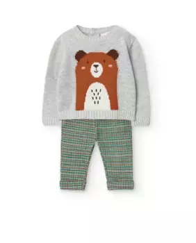 Комплект для мальчика из свитера и тканевых штанов Boboli, светло-серый