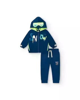 Комплект для мальчика из темно-синей куртки и брюк с принтом "Снег" Tuc tuc