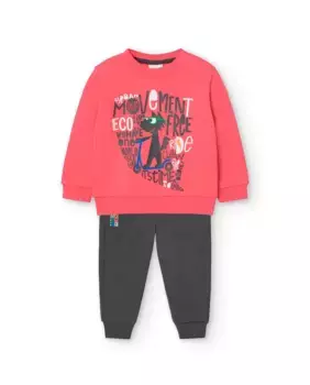 Комплект для мальчика из толстовки и спортивных штанов Boboli, коралловый