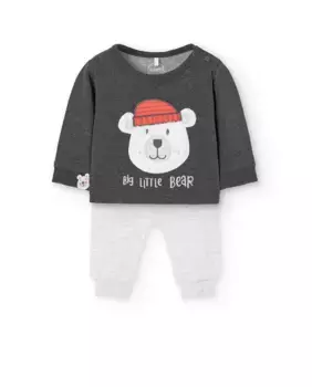 Комплект для мальчика из толстовки и плюшевых штанишек Boboli, темно-серый