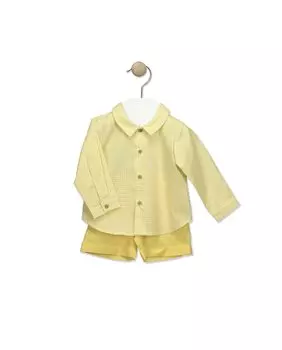 Комплект для мальчика с клетчатой рубашкой с V-образным вырезом BABID, желтый