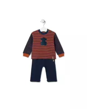 Комплект для мальчика с полосатой футболкой и спортивными штанами Tous, темно-синий