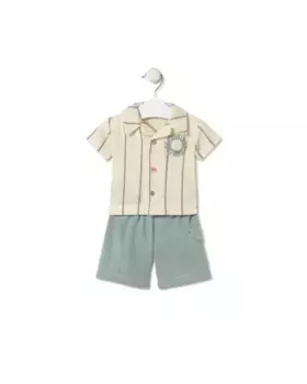 Комплект для мальчика с полосатой рубашкой и шортами пике Tous, цвет Verde Agua