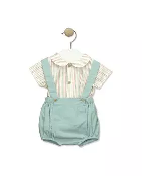 Комплект для мальчика с полосатой рубашкой с детским воротником BABID, зеленый