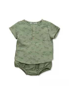 Комплект для мальчика с принтом сафари и пуговицами BABID, зеленый