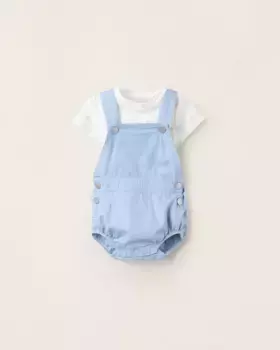 Комплект для мальчика с принтованным боди и однотонным комбинезоном Zippy, бежевый