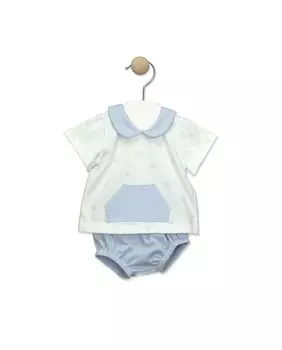 Комплект для мальчика с воротником-поло и клубничным принтом BABID, светло-синий
