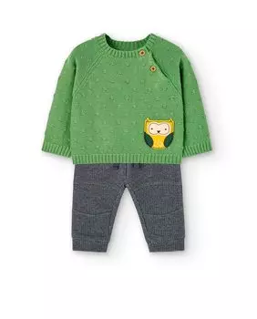 Комплект для мальчика со свитером и плюшевыми штанишками Boboli, светло-зеленый