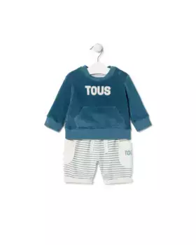 Комплект для мальчика, состоящий из однотонного свитшота в полоску и джоггеров Tous, синий