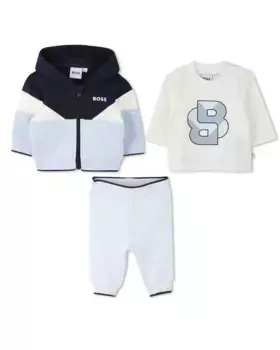 Комплект для мальчика: спортивный костюм с капюшоном и футболка BOSS Kidswear, светло-голубой