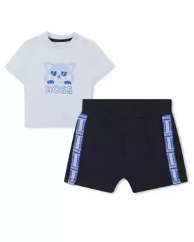 Комплект для мальчика в синем цвете с короткими рукавами BOSS Kidswear, голубой