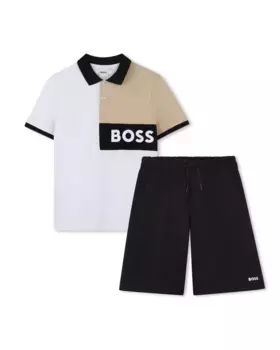 Комплект для мальчиков из рубашки поло с короткими рукавами и шорт-бермуд BOSS Kidswear, чёрный