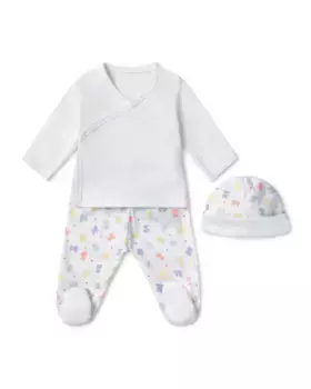 Комплект для новорожденного из однотонного хлопка и с разноцветными мишками Tous, белый