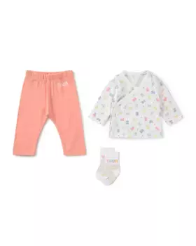 Комплект для новорожденного из однотонного хлопка и с разноцветными мишками Tous, цвет Rosa