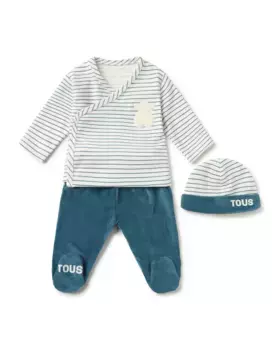 Комплект для новорожденного мальчика из однотонного хлопка в полоску Tous, синий