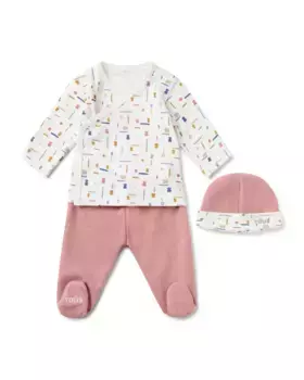 Комплект для новорожденной девочки из хлопка и комбинированного вязания Tous, розовый