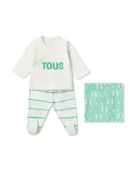 Комплект для новорожденных из полосатого и однотонного хлопка Tous, зеленый