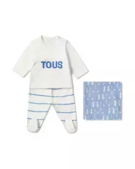 Комплект для новорожденных из полосатого и однотонного хлопка Tous, синий
