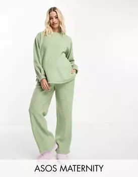 Комплект для отдыха в стиле Тедди ASOS DESIGN Maternity, состоящий из толстовки и широких брюк шалфейного цвета