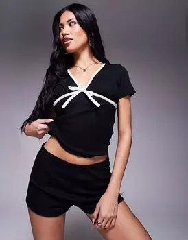 Комплект домашней одежды River Island с розеткой и ажурным узором в контрастном черном цвете