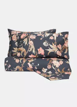 Комплект двойного простыня + 2 наволочки из атласа из чистого хлопка Croff, синий