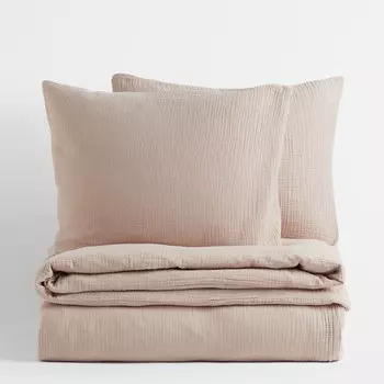Комплект двуспального постельного белья H&M Home Muslin King, бежевый