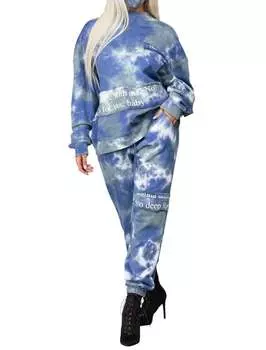 Комплект джинсовых брюк Stonewashed Jogger Set в синем цвете L'ATISTE